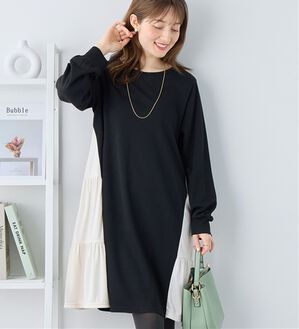 alotta（アロッタ）の「異素材切替チュニックワンピース（カットソーワンピース）」｜アイボリー無地