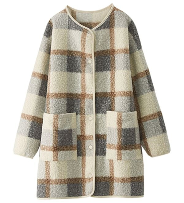 BELLUNA（ベルーナ）の「プードルボア素材ビッグチェック柄コート（ハーフコート）」｜詳細画像