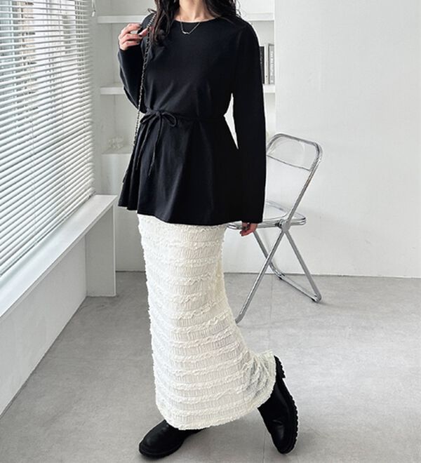 15SS ペプラムドットリボンカットソー リボン付きペプラムカットソー - ベルーナ【公式】