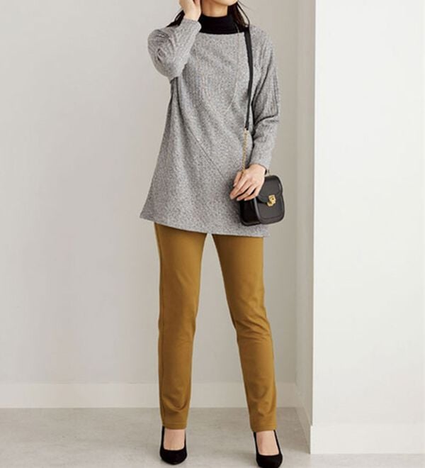 BELLUNA（ベルーナ）の「杢調テレコ素材切替デザインチュニック（チュニック）」｜詳細画像