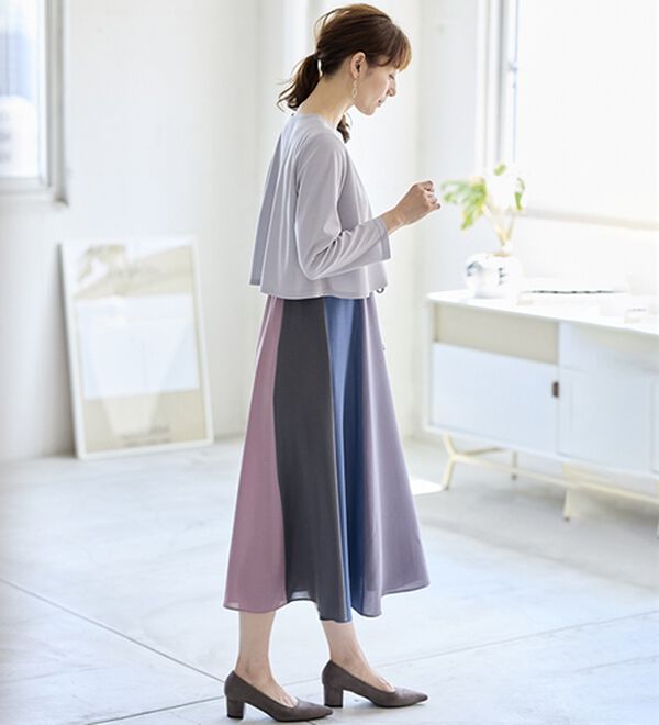 BELLUNA（ベルーナ）の「春を彩る配色ドッキングワンピース（ドッキングワンピース）」｜詳細画像