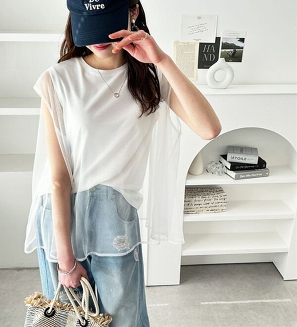 GeeRA（ジーラ）の「チュールカバーフレンチスリーブカットソー（カットソー）」｜詳細画像