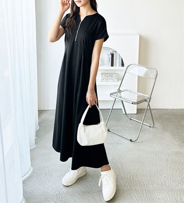 GeeRA（ジーラ）の「前後2WAYハーフジップフレンチ袖ワンピース（カットソーワンピース）」｜詳細画像