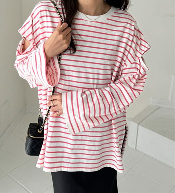 GeeRA（ジーラ）の「袖スリットボーダーカットソー（カットソー）」｜詳細画像