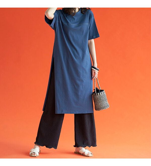 BELLUNA（ベルーナ）の「【楊柳イージーパンツ付】ひんやり！スリットデザインワンピース（カットソーワンピース）」｜詳細画像