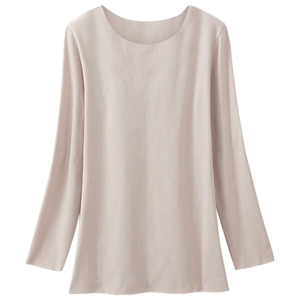 LAVIENNE（ラヴィエンヌ）の「吸湿発熱フラット仕立ての綿混クルーネックインナー（肌着・インナーウェア）」｜グレージュ