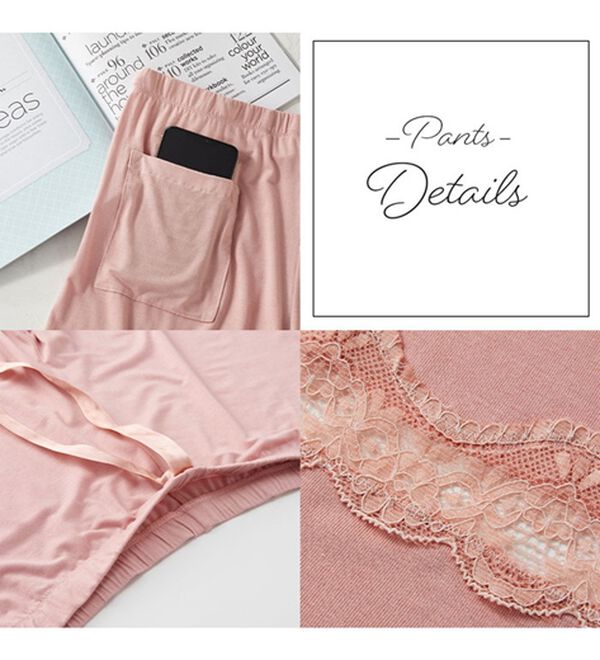 YU'NOW（ユナウ）の「【上下２点セット】リフトアップナイトブラキャミ＆ルームパンツセット（パジャマ・ルームウェア）」｜詳細画像