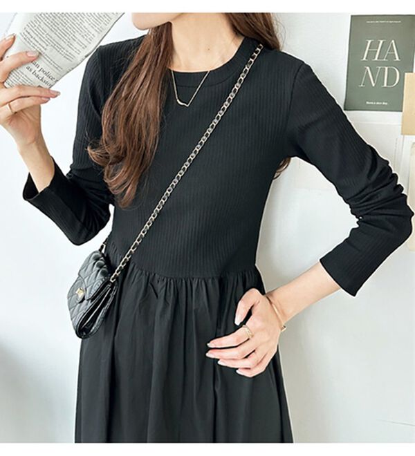 GeeRA（ジーラ）の「異素材切替ドッキングワンピース（ドッキングワンピース）」｜詳細画像