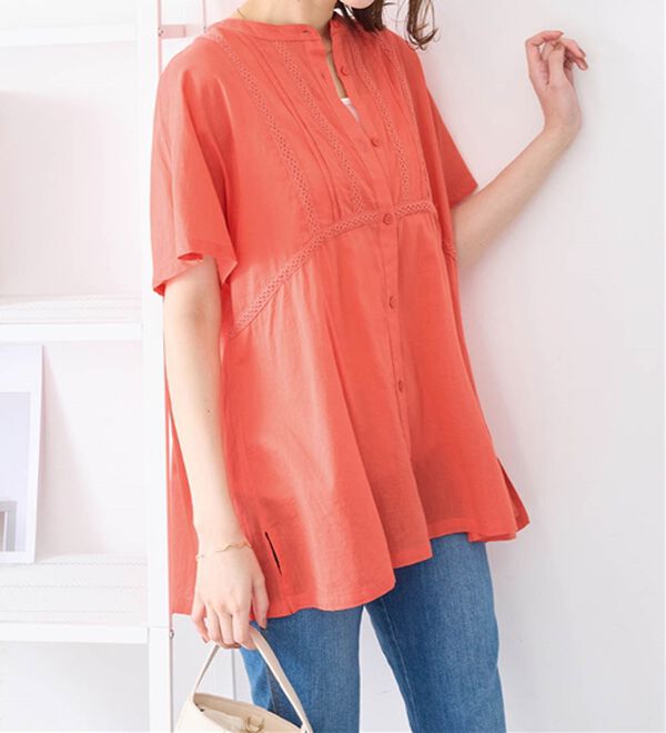 Viola e Viola（ヴィオラ エ ヴィオラ）の「【インド綿】レース付き前開きブラウス（ブラウス）」｜詳細画像