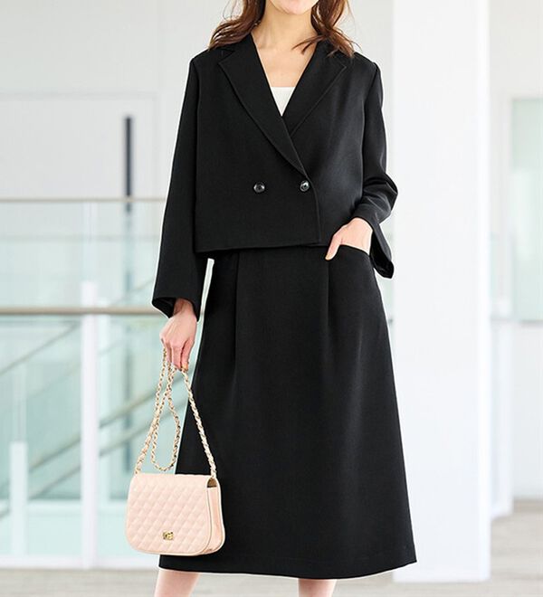2点セット】洗える！ショートジャケット＆吊りスカートセットスーツ  