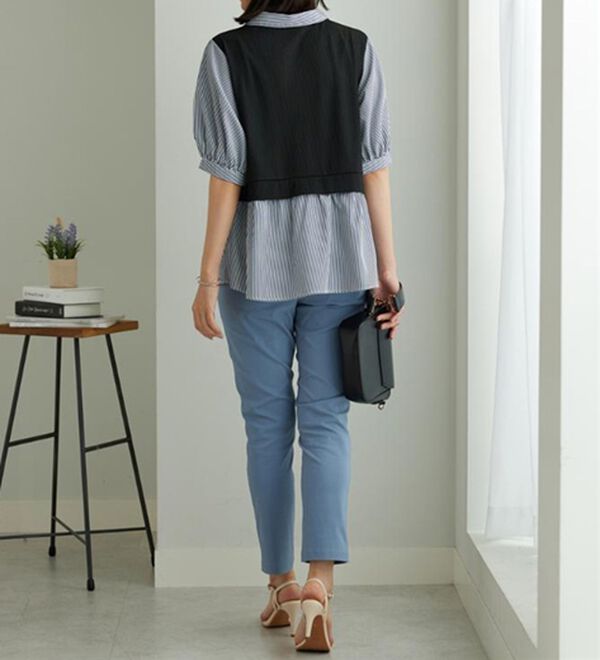 BELLUNA（ベルーナ）の「衿付きVネック異素材切替チュニック（チュニック）」｜詳細画像