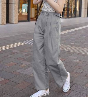 CHAN ME（チャンミ）の「ツーストラップコットンワイドパンツ（ワイドパンツ・ガウチョ）」｜ブルーグレー