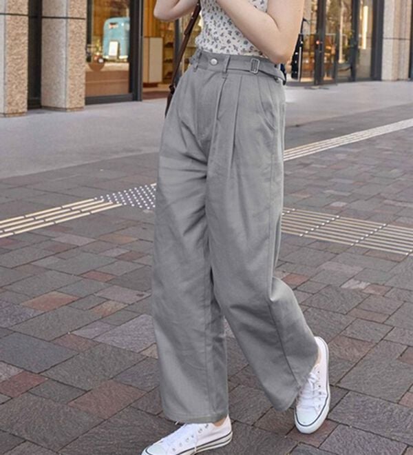 MAISONdeR 細ショルダーワイドパンツ グレー ツーストラップコットンワイドパンツ - ベルーナ【公式】