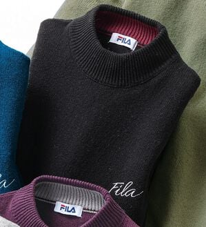 「＜フィラ＞洗えるウール１００％ハイネックセーター（メンズニット・セーター）」｜ブラック