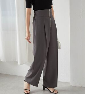 RANAN（ラナン）の「ハイウエストジップワイドパンツ（ワイドパンツ・ガウチョ）」｜グレー