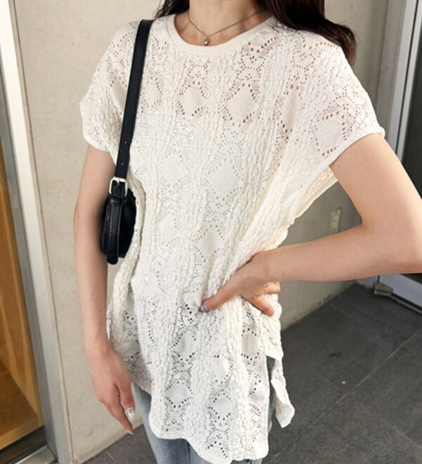 GeeRA（ジーラ）の「総レースフレンチスリーブＴシャツ（カットソー）」｜詳細画像