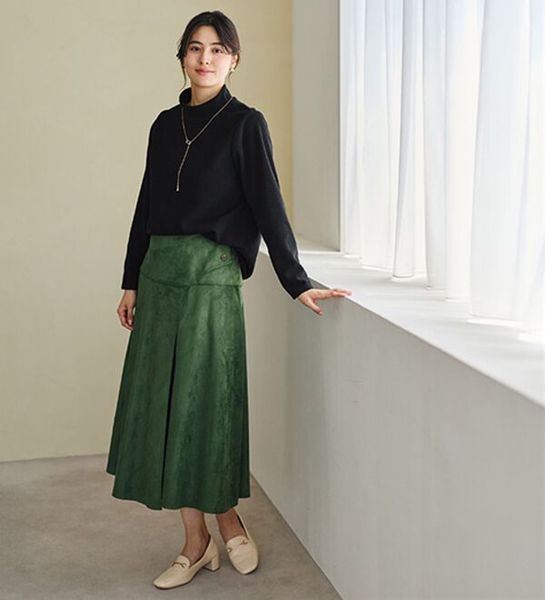LAVIENNE（ラヴィエンヌ）の「【薄いのに暖かい】薄手ストレッチフリースのプリントハイネック長袖（ニット・セーター）」｜詳細画像