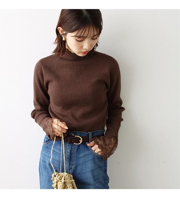 GeeRA（ジーラ）の「大人可愛い！レースが上品なハイネックニット（ニット・セーター）」｜詳細画像