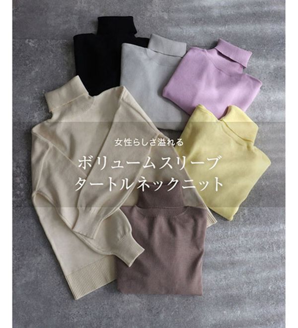 Pierrot（ピエロ）の「レーヨン混ボリュームスリーブタートルネックニット（ニット・セーター）」｜詳細画像
