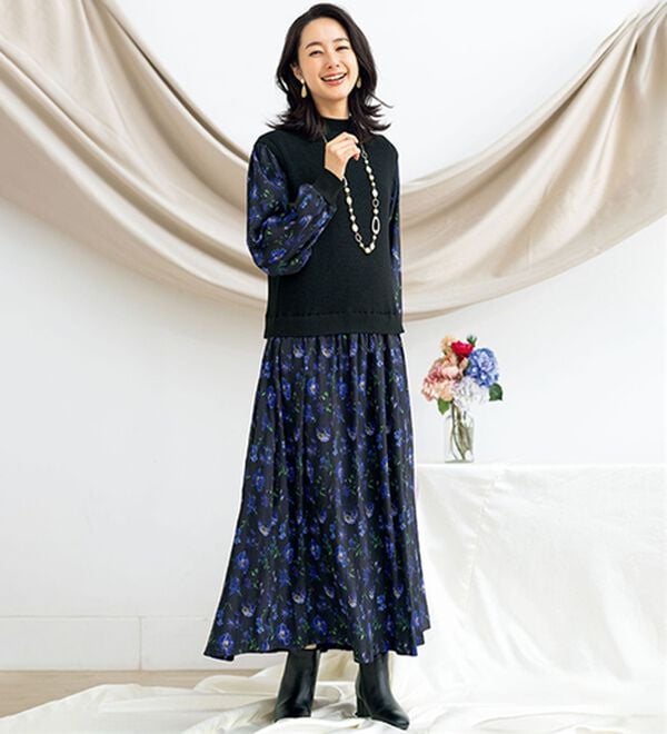 ルフラン（ルフラン）の「＜ｐｌａｎｔｉｃａ＞ニットドッキングワンピ（ニットワンピース）」｜黒系