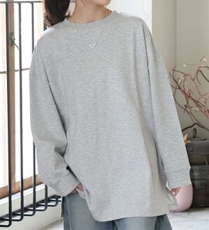 A HAPPY MARILYN（アハッピーマリリン）の「【大きいサイズ】【Ｍ～８Ｌ／選べる袖丈】綿トレーナーライクビッグシルエットＴシャツ（Tシャツ）」｜杢グレー