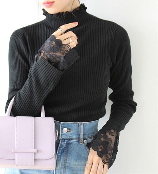 GeeRA（ジーラ）の「大人可愛い！レースが上品なハイネックニット（ニット・セーター）」｜詳細画像