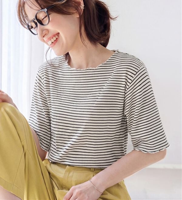 Viola e Viola（ヴィオラ エ ヴィオラ）の「【ひんやり／上品】リブメロウＴシャツ（カットソー）」｜ボーダー