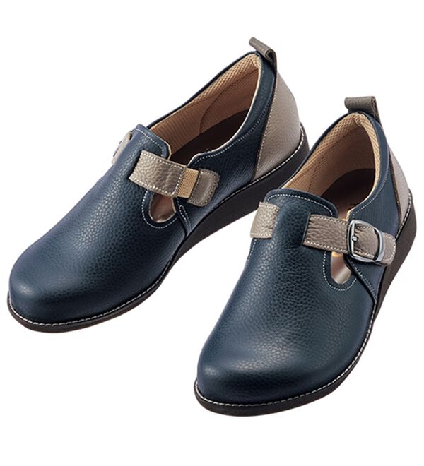 ルフラン（ルフラン）の「メディフィット　５Ｅ配色ベルト使いスリッポン（スリッポン）」｜ネイビー