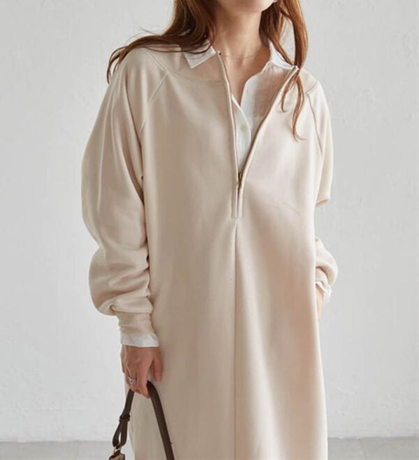 RANAN（ラナン）の「裏起毛ハーフジップワンピース（ロングワンピース）」｜詳細画像