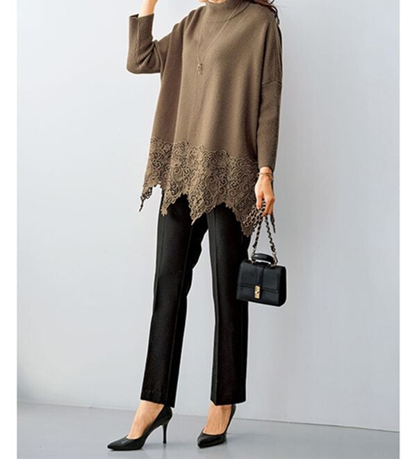 BELLUNA（ベルーナ）の「裾レース切替ポンチョ風ニットチュニック（チュニック）」｜詳細画像