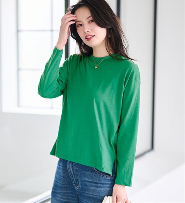 RANAN（ラナン）の「【選べる袖丈】＜BC＞綿100％プチハイネックＴシャツ（カットソー）」｜詳細画像