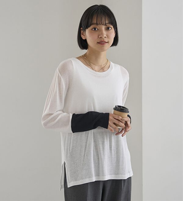 BELLUNA（ベルーナ）の「綿１００％配色シアープルオーバー（カットソー）」｜詳細画像