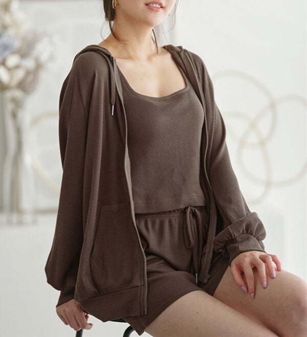 YU'NOW（ユナウ）の「ワッフルルームウェア３点セット（パジャマ・ルームウェア）」｜詳細画像