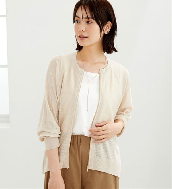 BELLUNA（ベルーナ）の「ジッパー使い透かし編ニットカーディガン（ニットカーディガン）」｜詳細画像