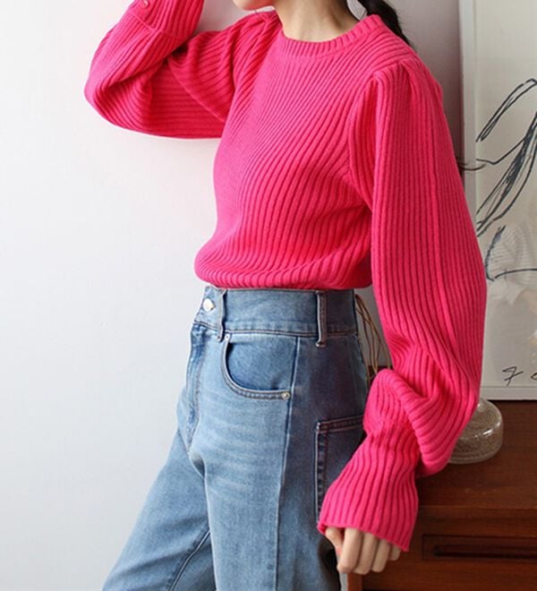 GeeRA（ジーラ）の「パフスリーブ袖ボタン着回しリブニット（ニット・セーター）」｜詳細画像