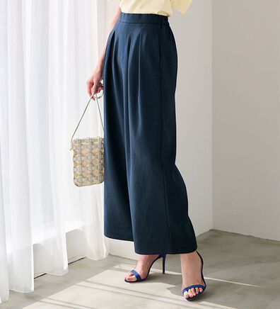 RANAN（ラナン）の「洗える！ひんやり！麻調素材タックワイドパンツ（フルレングスパンツ）」