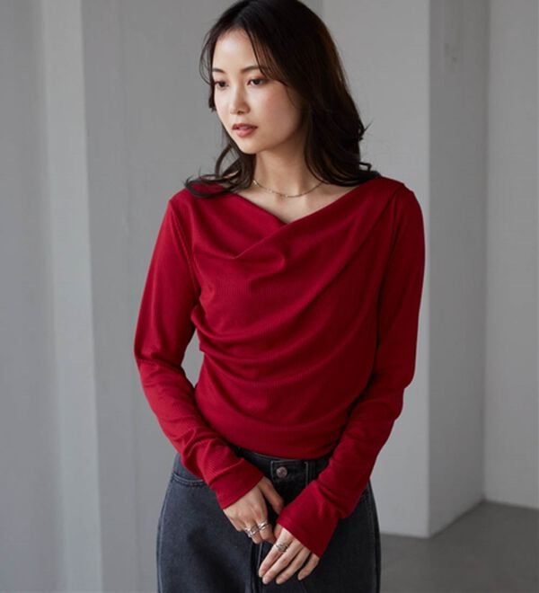 RANAN（ラナン）の「上品ドレープリブロングＴシャツ（カットソー）」｜詳細画像
