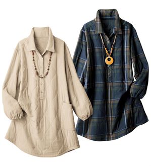 ルフラン（ルフラン）の「【２色組】毎日活躍！中わたかっぽうシャツ（ホームウェア）」｜詳細画像