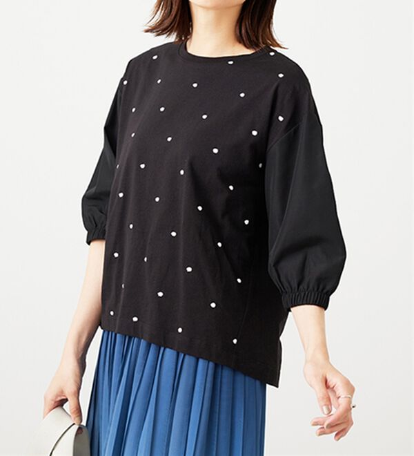 BELLUNA（ベルーナ）の「ドット刺しゅうデザイン袖切替プルオーバー（カットソー）」｜詳細画像