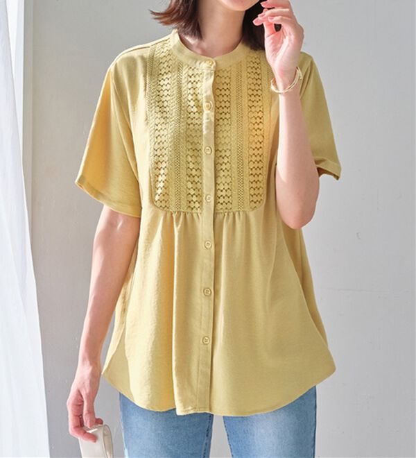 Viola e Viola（ヴィオラ エ ヴィオラ）の「【接触冷感】ヨークレースブラウス（ブラウス）」｜詳細画像