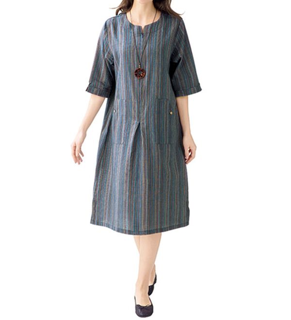 「さらり綿１００％しじら織調ワンピース（パジャマ・ルームウェア）」｜詳細画像