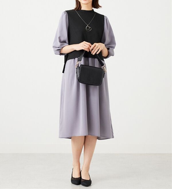 BELLUNA（ベルーナ）の「ベルト使い異素材切替ワンピ―ス（その他ワンピース）」｜詳細画像