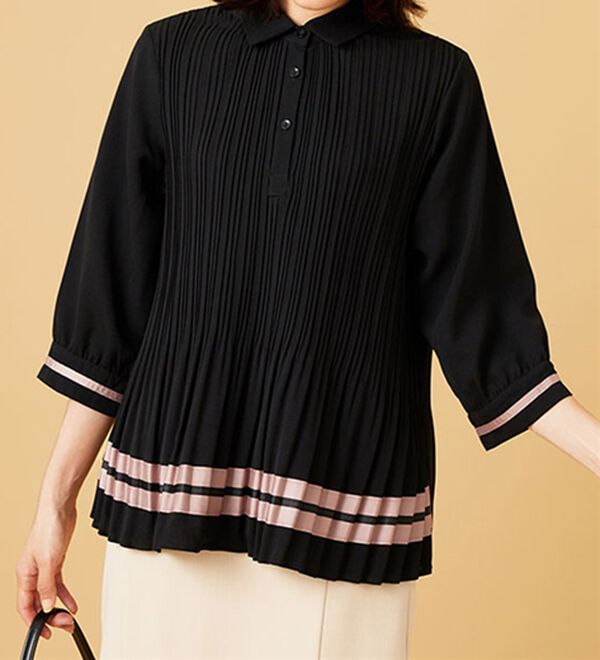 BELLUNA（ベルーナ）の「【Ｌａｇｒｉｌｕａ】配色ライン使いプリーツブラウス（ブラウス）」｜詳細画像