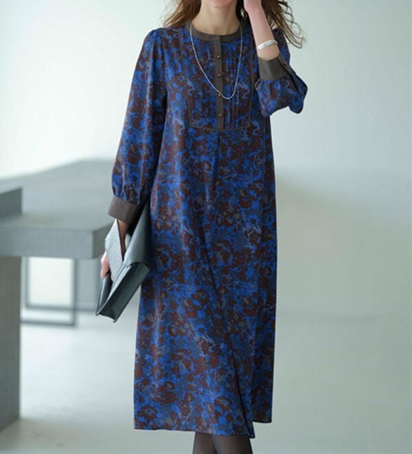 BELLUNA（ベルーナ）の「ビンテージ柄ピンタック使いワンピース（その他ワンピース）」｜詳細画像