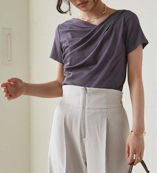 RANAN（ラナン）の「【ひんやり/UV対策】上品ドレープリブTシャツ（カットソー）」｜詳細画像