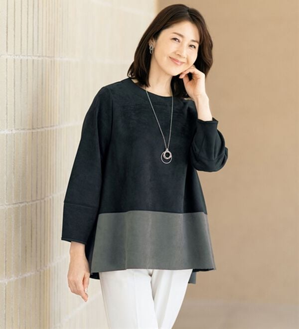 ルフラン（ルフラン）の「バックフリルのスエード調ブラウス（ブラウス）」｜黒系