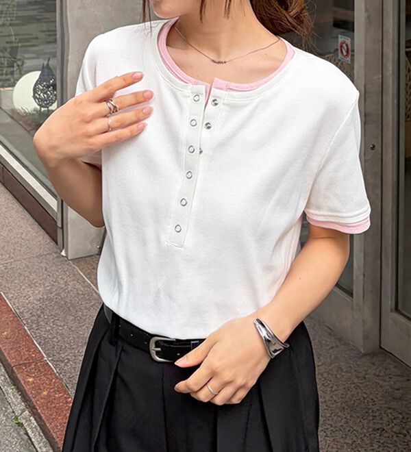 RANAN（ラナン）の「レイヤード風ヘンリーネックTシャツ（カットソー）」｜詳細画像