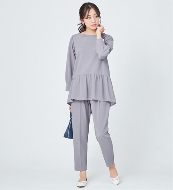 alotta（アロッタ）の「【２点セット】楽ちんキレイ見えパンツセットアップ（セットアップ）」｜ラベンダーブルー