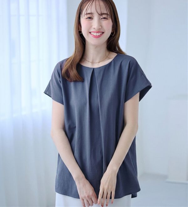 alotta（アロッタ）の「ひんやりタックデザインＴシャツ（カットソー）」｜ブルー