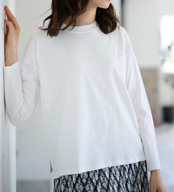 RANAN（ラナン）の「【選べる袖丈】【ひんやり・ＵＶ】＜BC＞綿100％プチハイネックＴシャツ（カットソー）」｜詳細画像